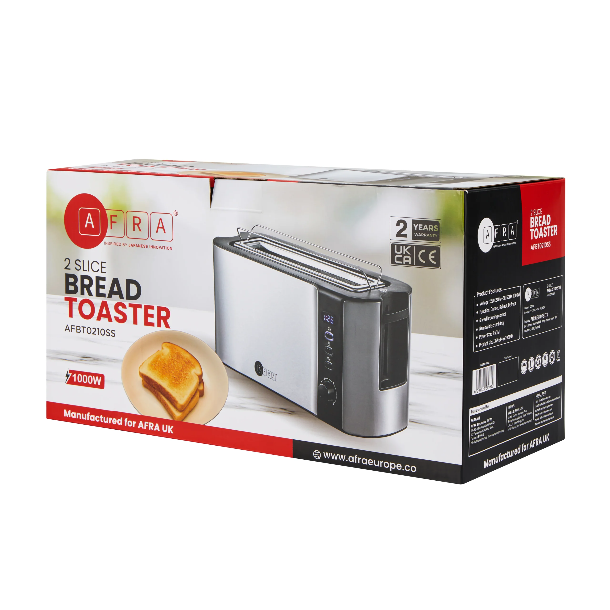AFRA 1000W 2 Slice Toaster with Digital Display
