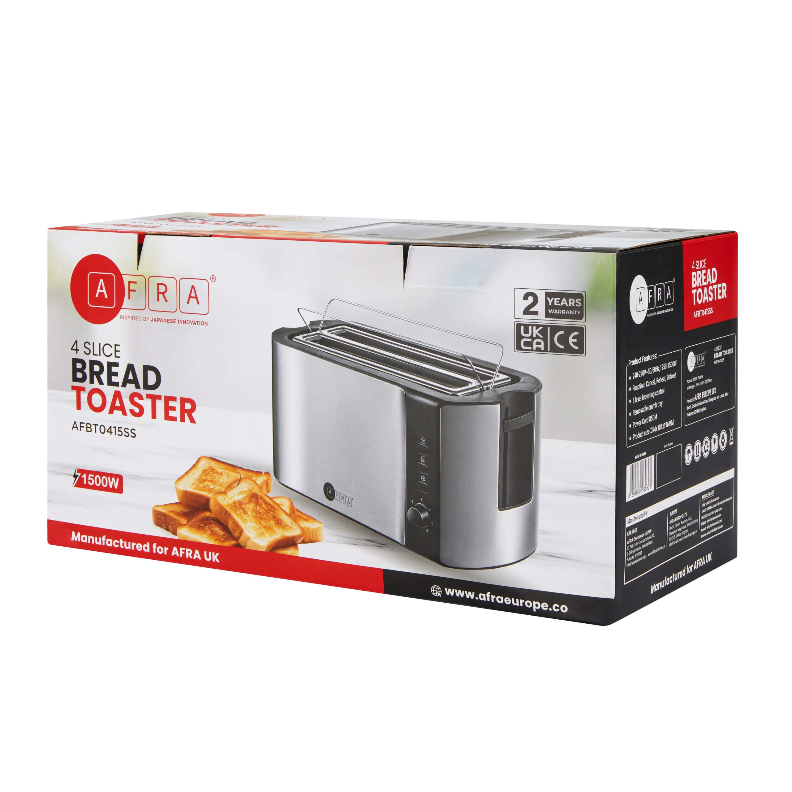 AFRA 1500W 4 Slice Toaster with 6 Browning Levels