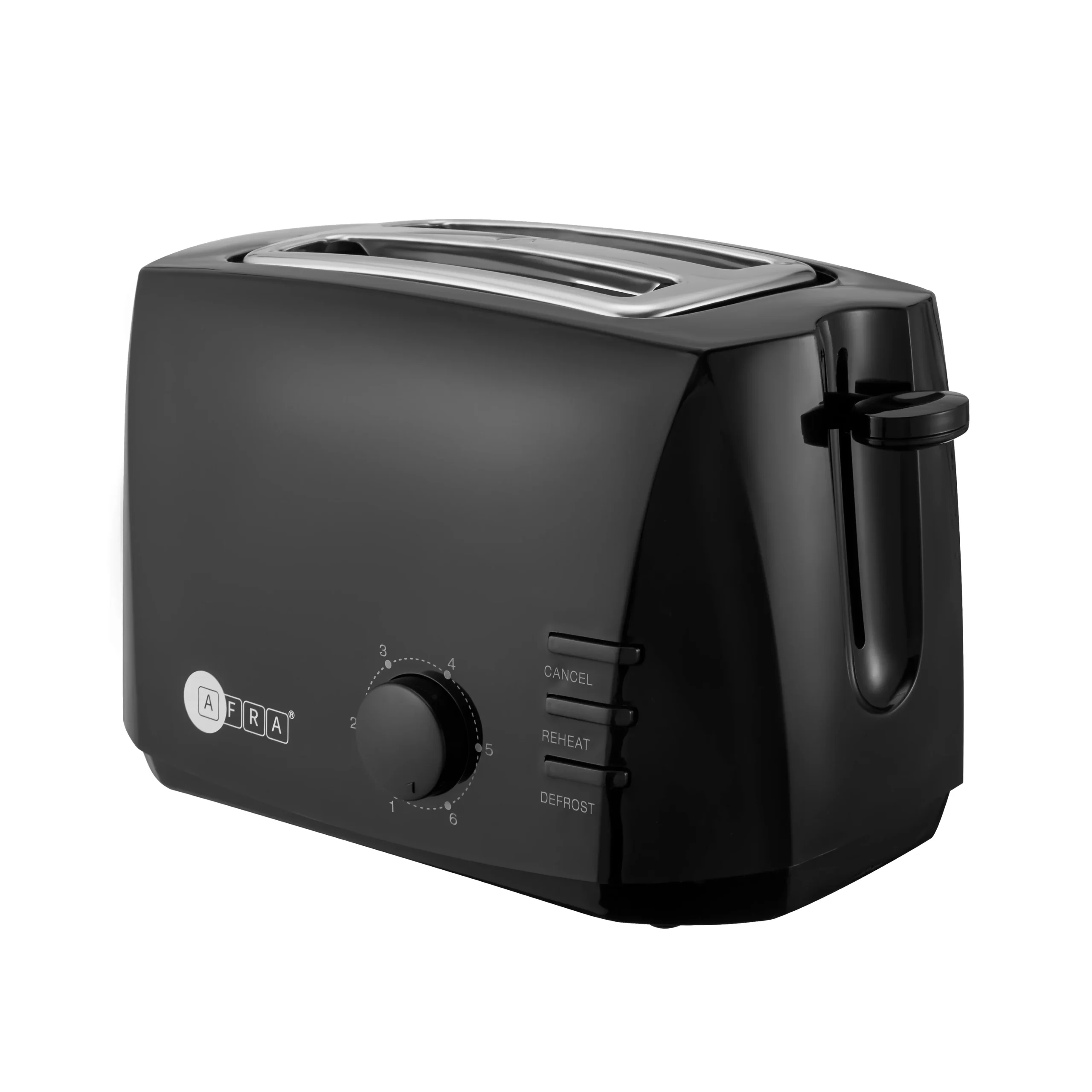 AFRA 800W 2 Slice Toaster with 6 Browning Levels in Black