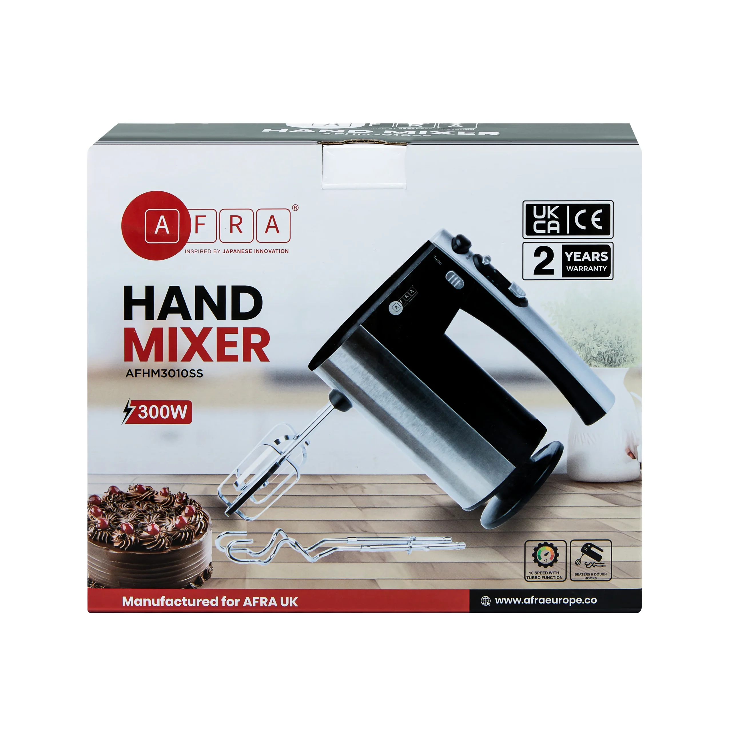AFRA 300W Hand Mixer with 10 Speeds and Turbo Function