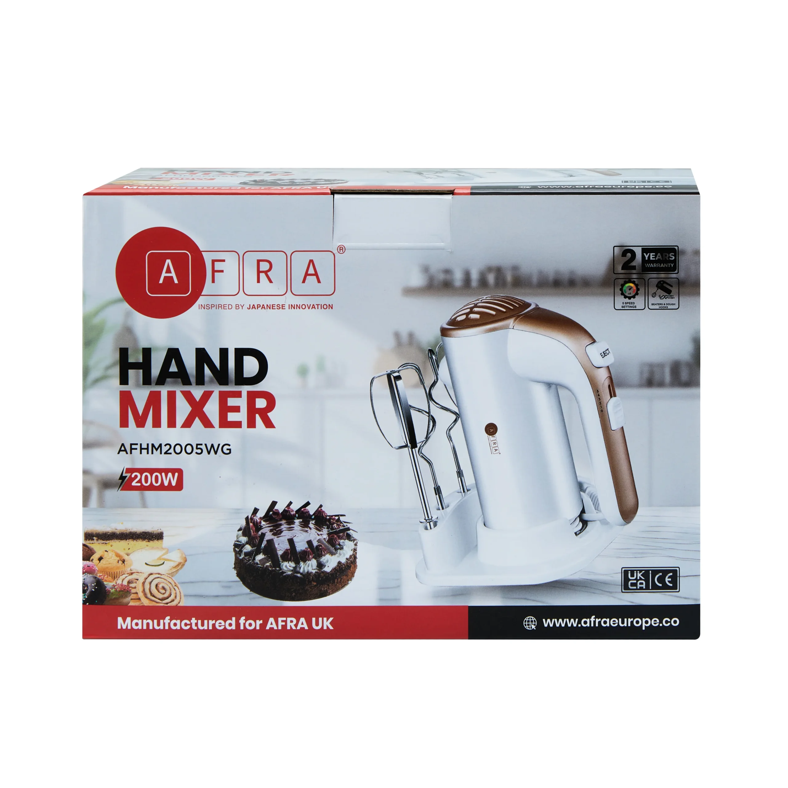 AFRA 200W Hand Mixer with 5 Speeds in White and Grey