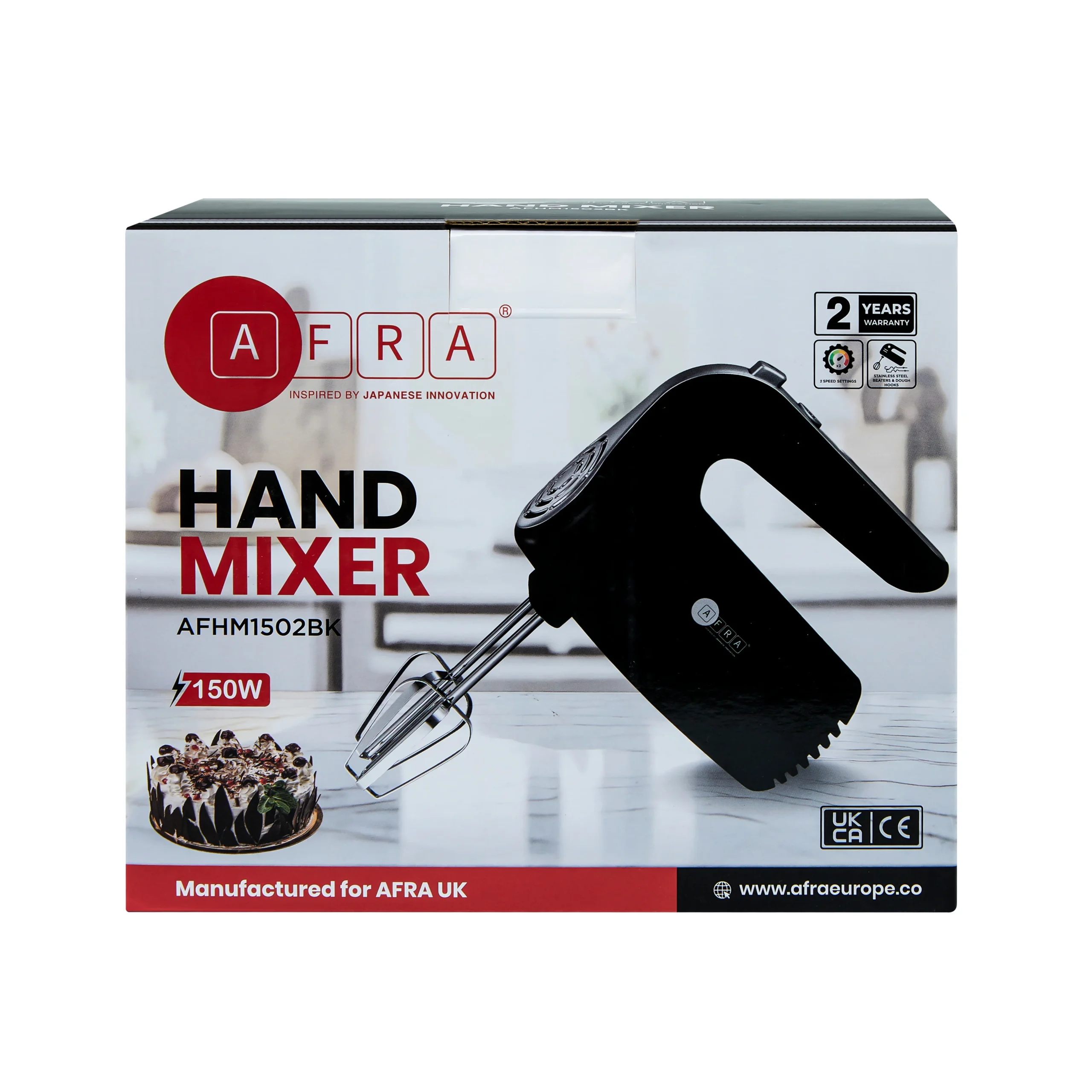 AFRA 150W Compact Hand Mixer with 2 Speeds in Black