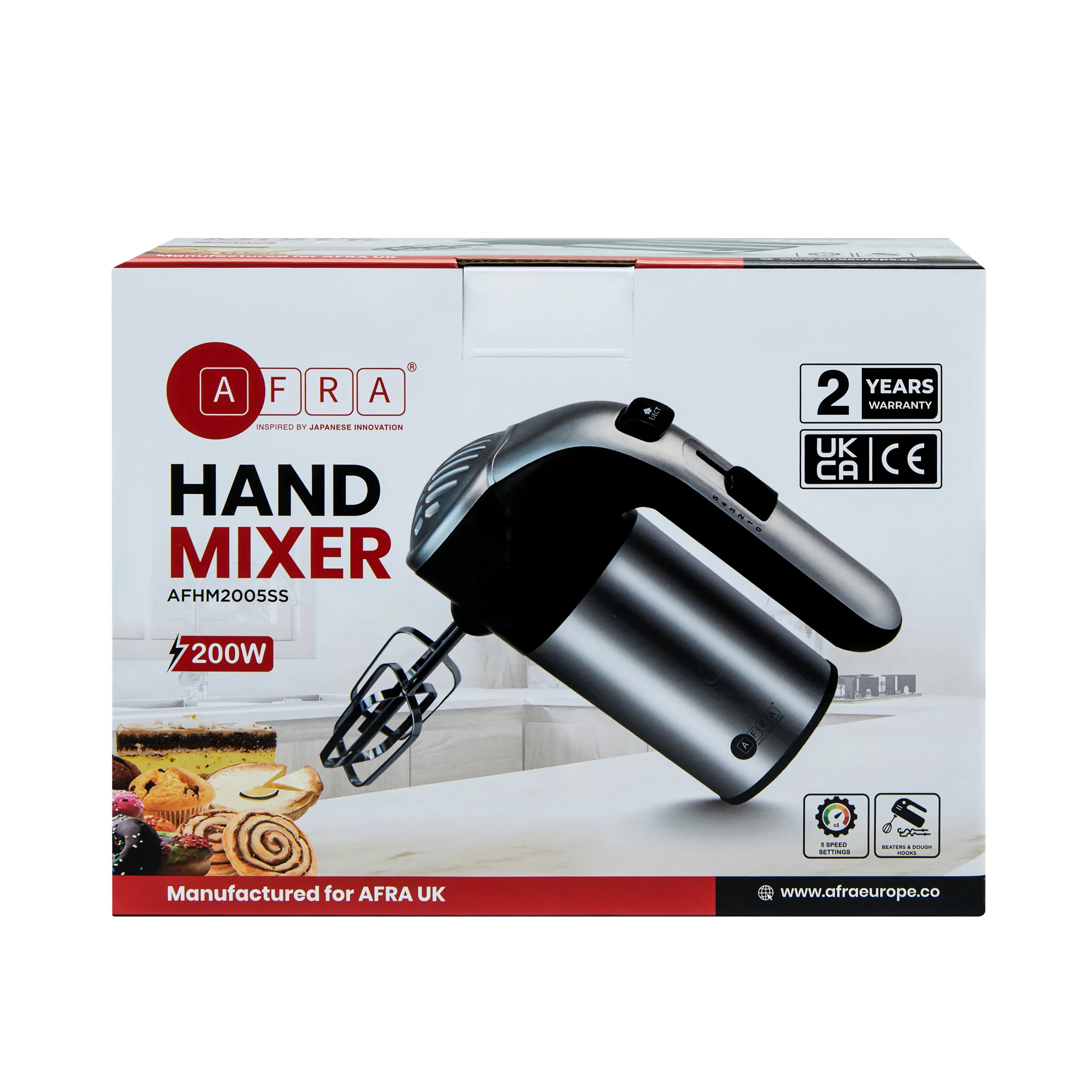 AFRA 200W Hand Mixer with 5 Speeds in Stainless Steel