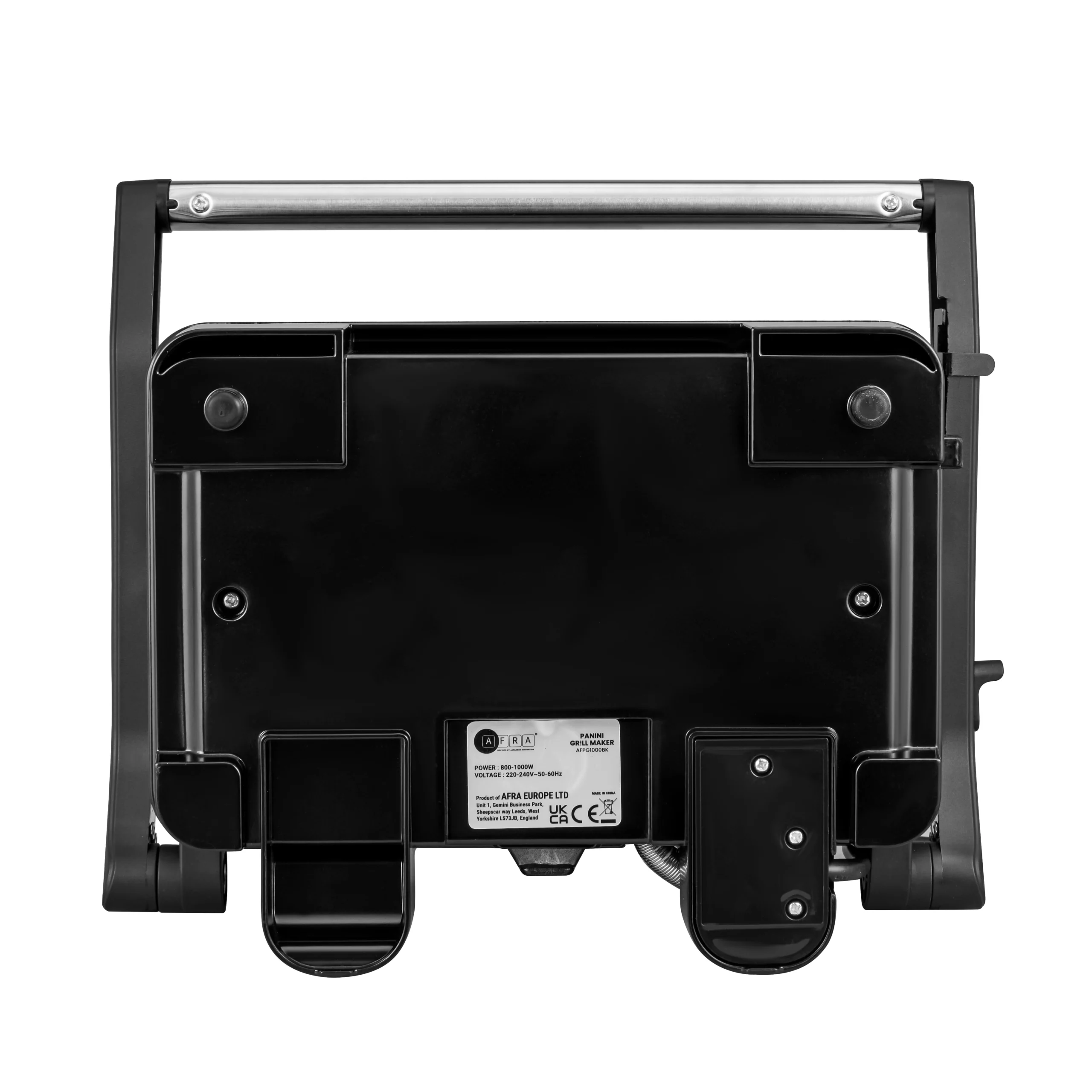 AFRA 1000W Panini Grill with 180 Degree Opening in Black
