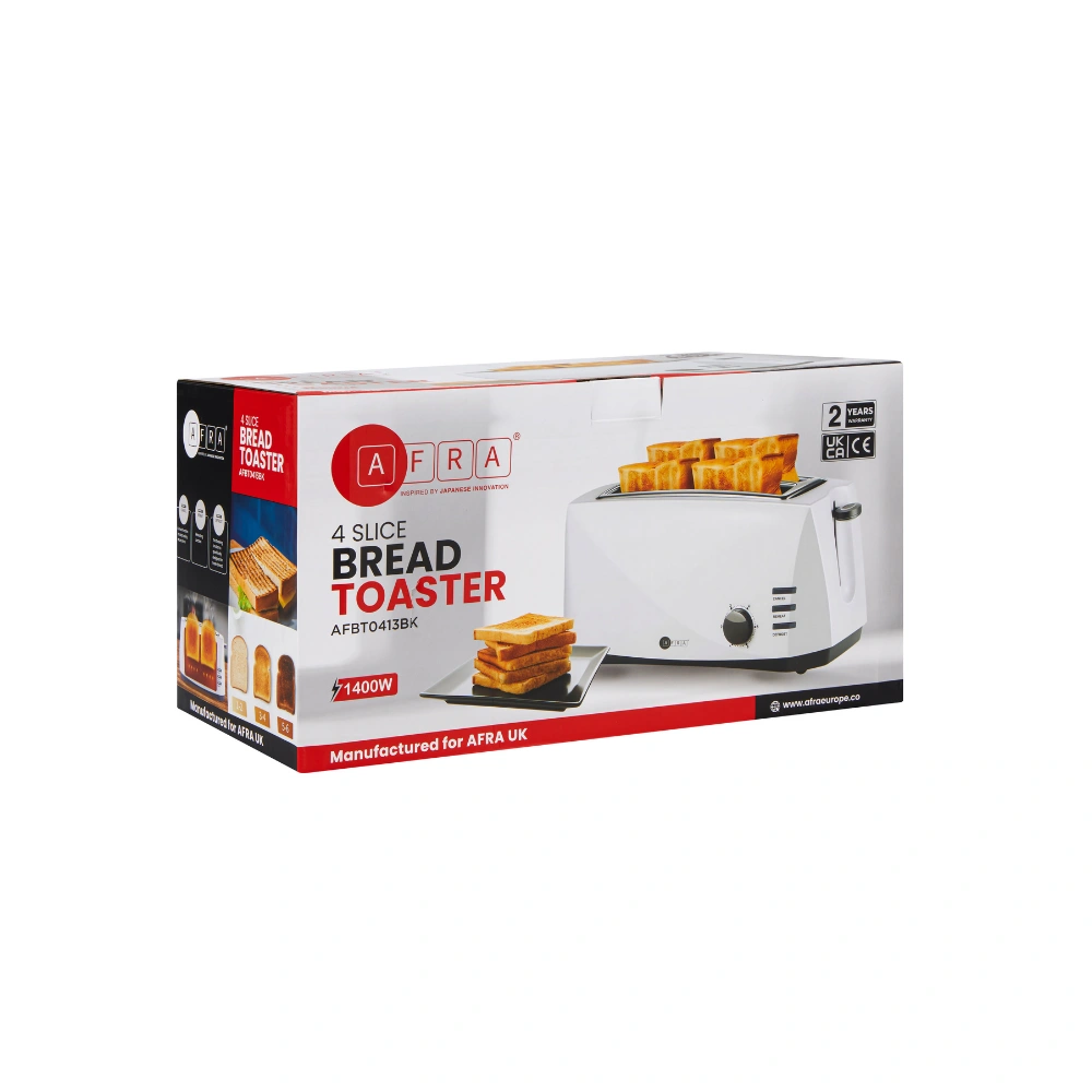 AFRA 800W 4 Slice Toaster with 6 Browning Levels in White